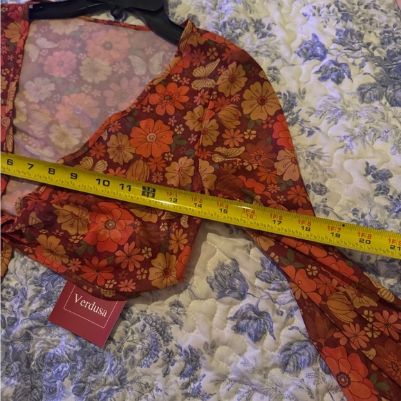 Floral Tie-Front Chiffon Top - Orange and Brown - Picture 3 of 8